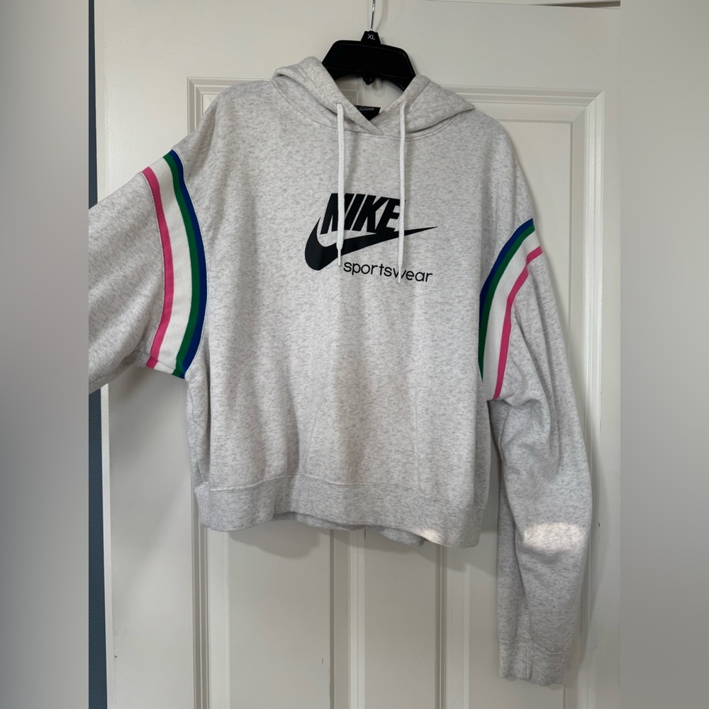 Nike Women's Gray Hoodie with Colorful Stripes - Picture 2 of 4